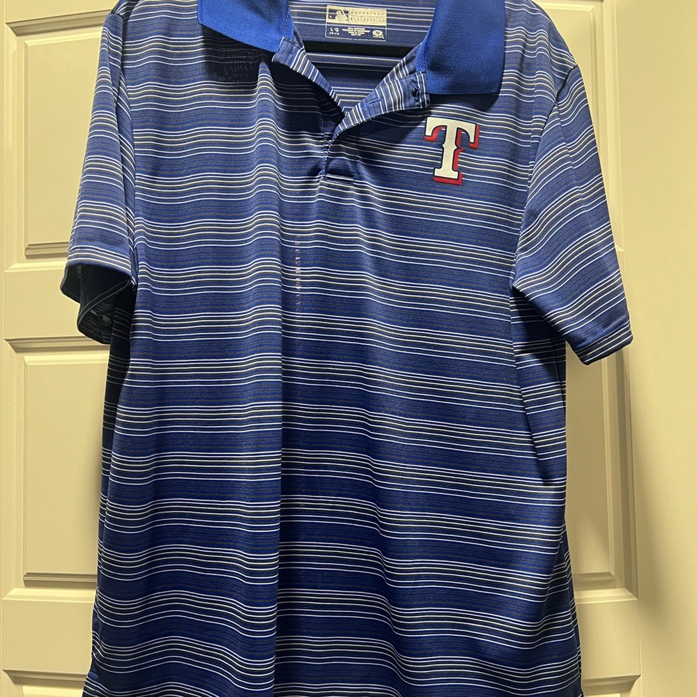 Texas Rangers Genuine Merchandise Blue and Gray Striped Polo
